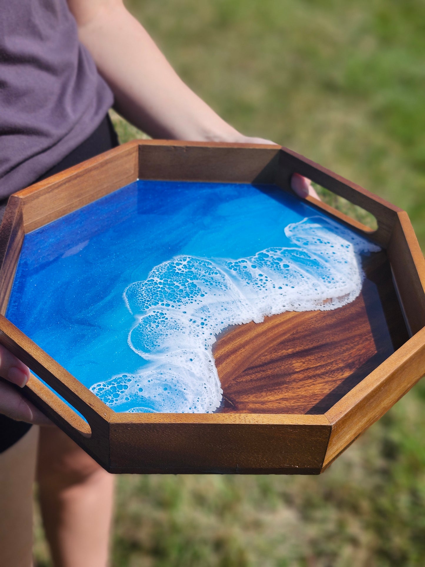 Octagon Serving Tray (Small) | Breakfast in Bed Tray | Caribbean Ocean | Coffee Table Tray | Unique Ocean-Themed