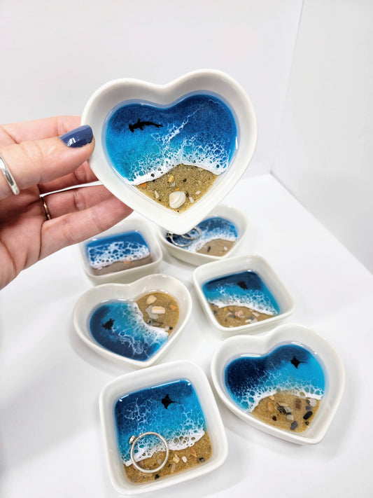 Caribbean Blue Sandy Beach Ceramic Ring Dish