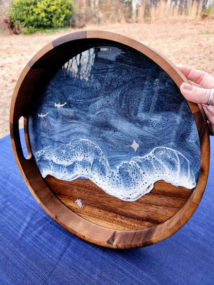 Circle Stormy Ocean Serving Tray (Medium)