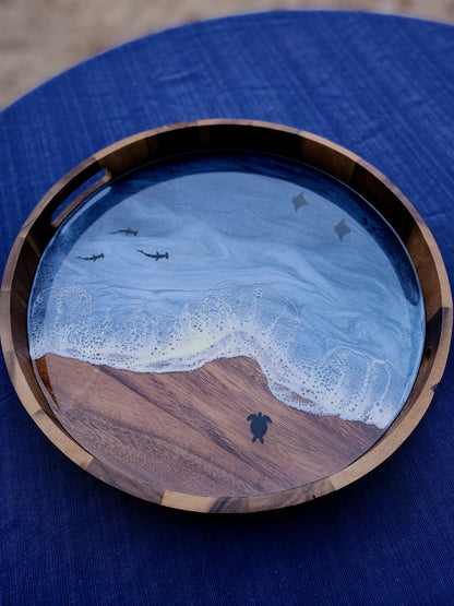 Circle Stormy Ocean Serving Tray (Large)