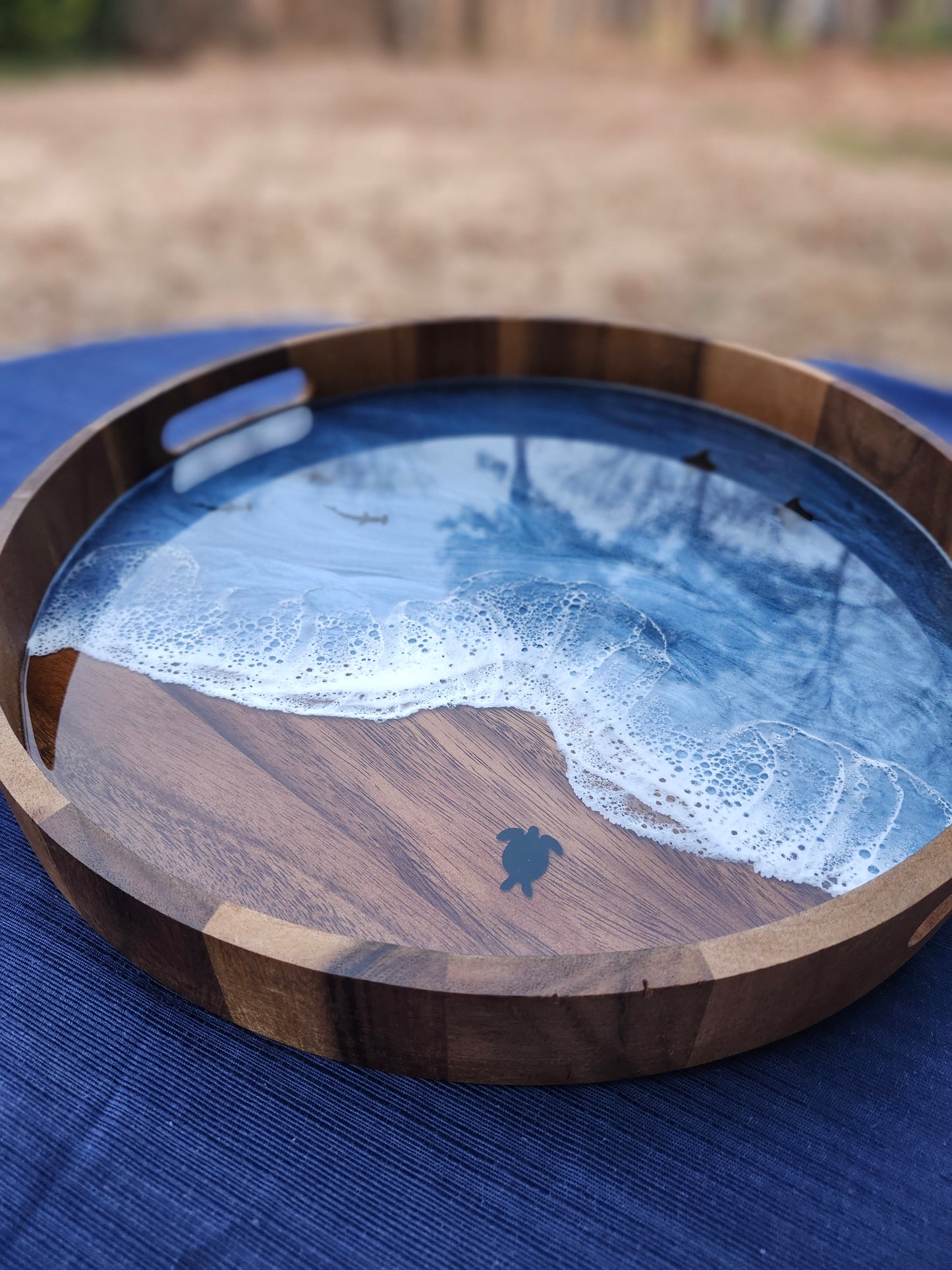 Circle Stormy Ocean Serving Tray (Large)