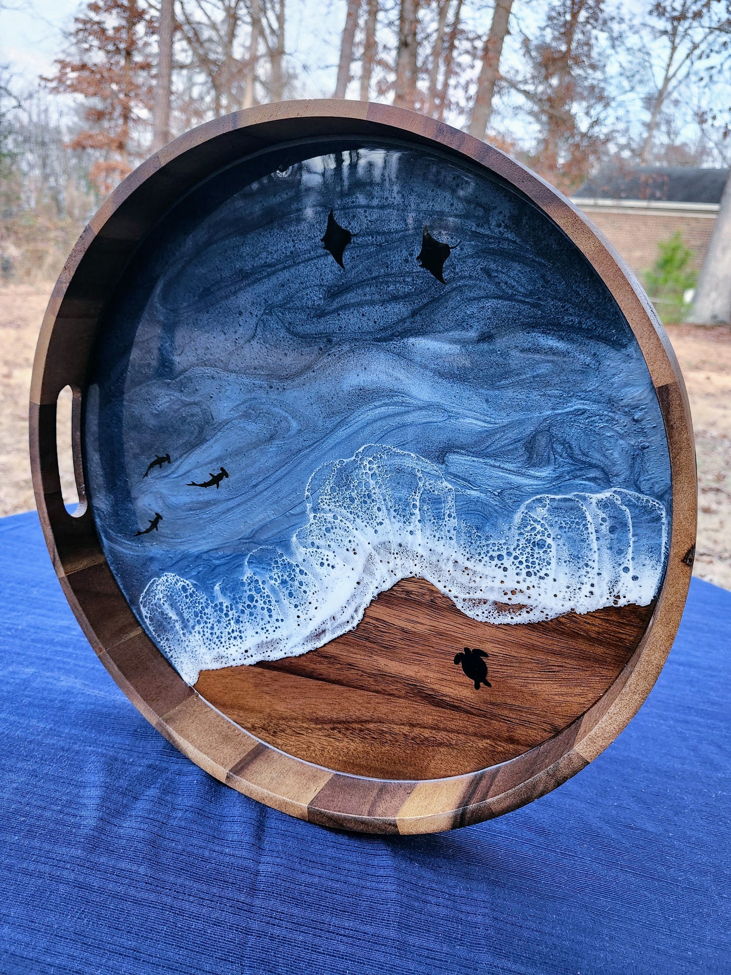 Circle Stormy Ocean Serving Tray (Large)