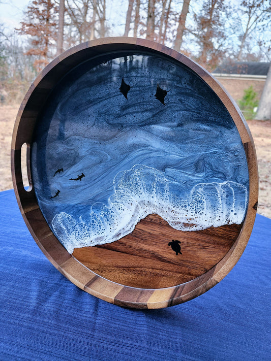 Circle Stormy Ocean Serving Tray (Large)