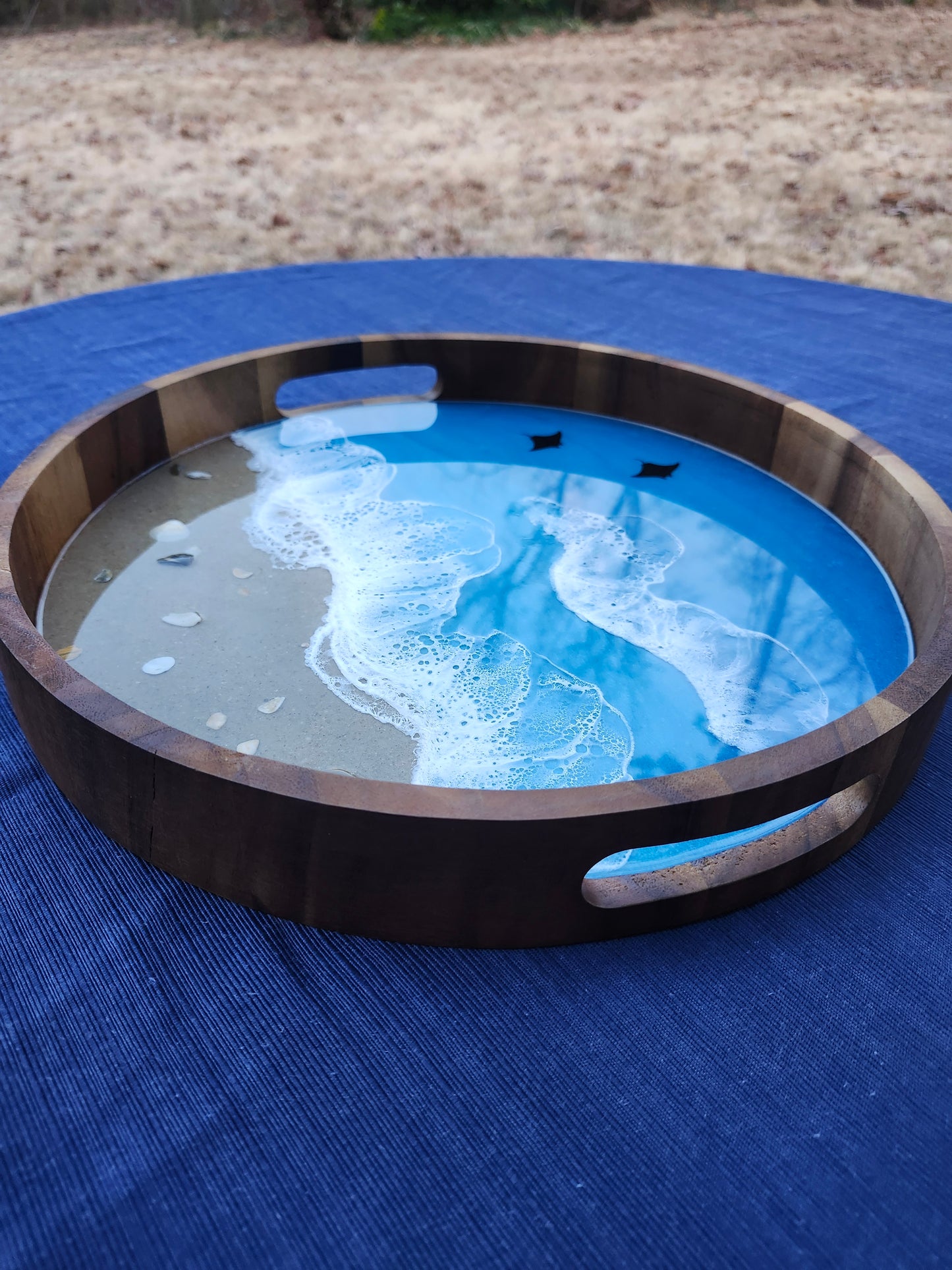 Circle Sandy Beach Pacific Blue Serving Tray (Medium)