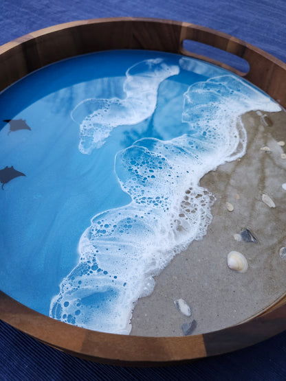 Circle Sandy Beach Pacific Blue Serving Tray (Medium)