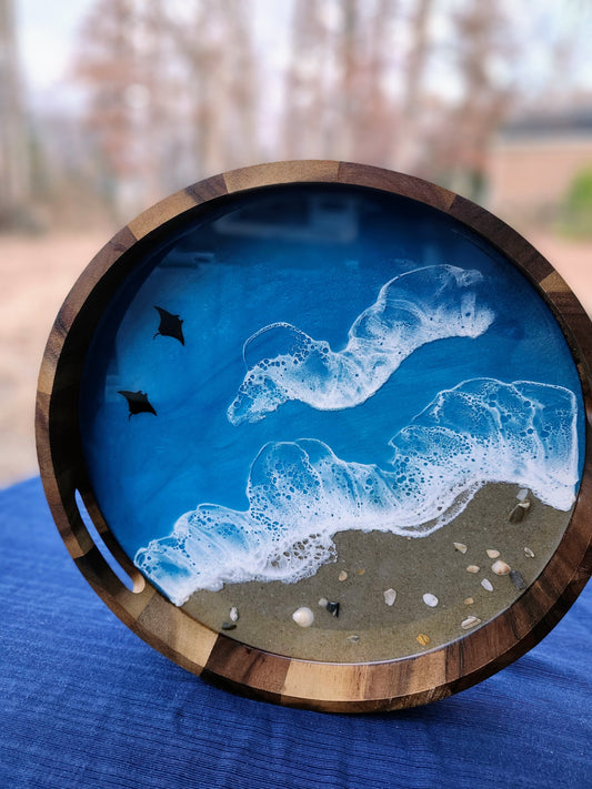 Circle Sandy Beach Pacific Blue Serving Tray (Medium)