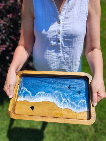 Catch all Tray | Stormy Ocean with sea turtle and stingrays