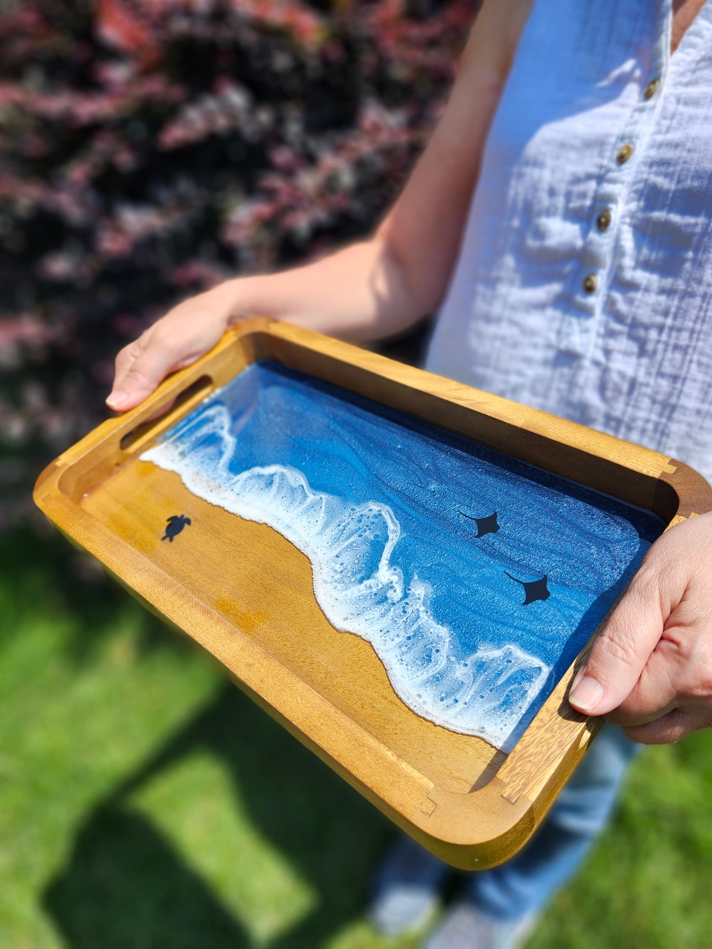 Catch all Tray | Stormy Ocean with sea turtle and stingrays