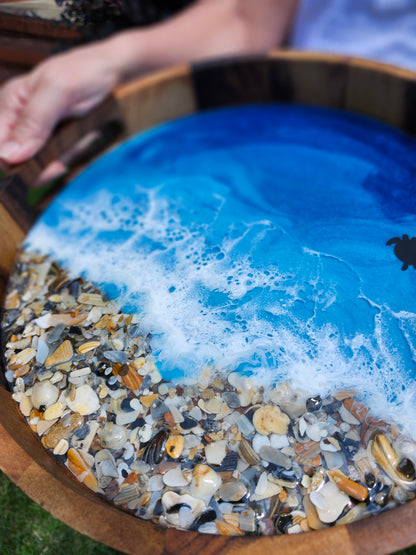Small Circle Serving Tray| Caribbean Ocean with Crushed Shells