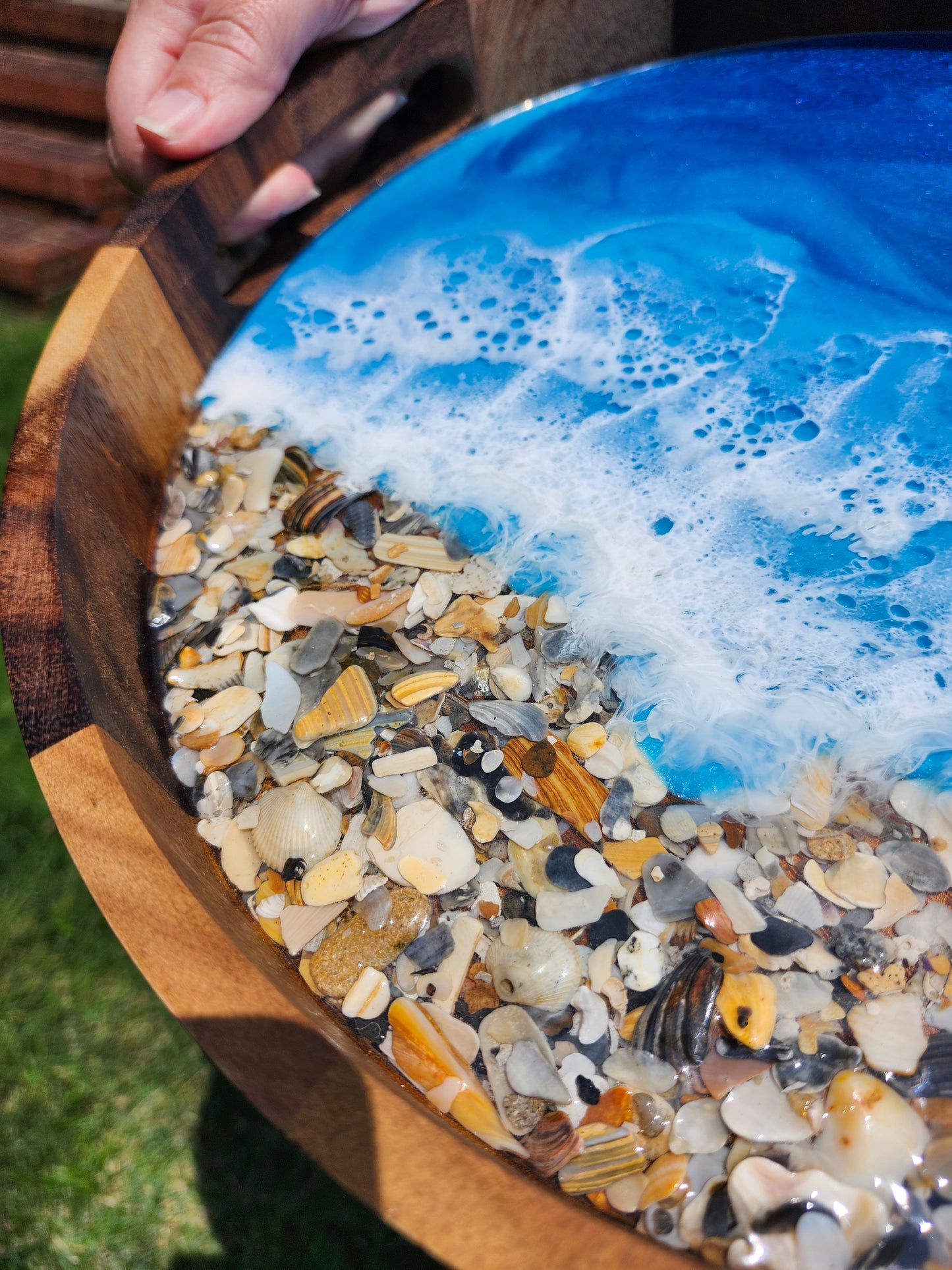 Small Circle Serving Tray| Caribbean Ocean with Crushed Shells