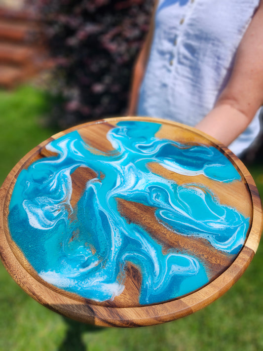 15" Lazy Susan | Aqua Swirls