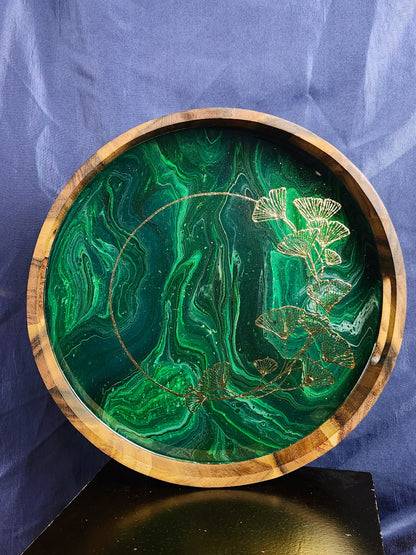 Circle Gold Ginkgo Serving Tray | Medium