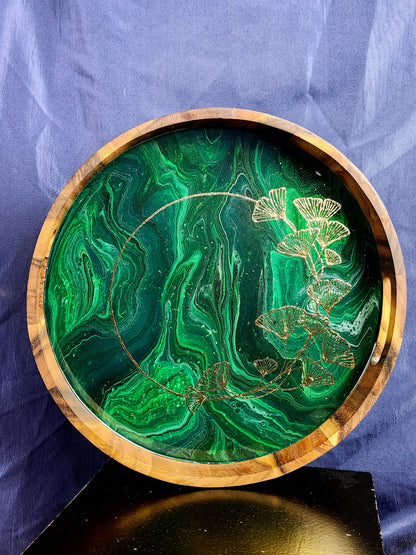 Circle Gold Ginkgo Serving Tray | Medium
