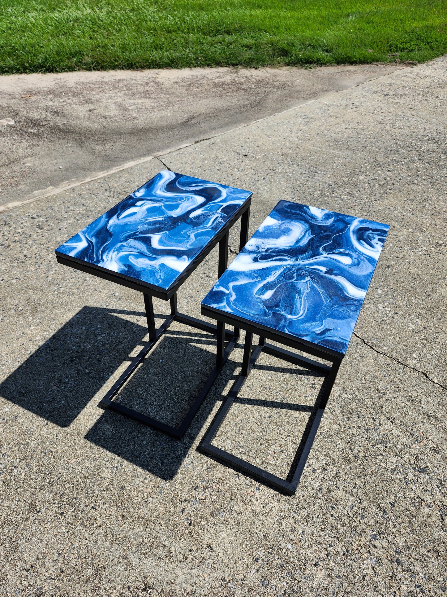 Navy metallic blue, + White Swirl "C" Table(s)