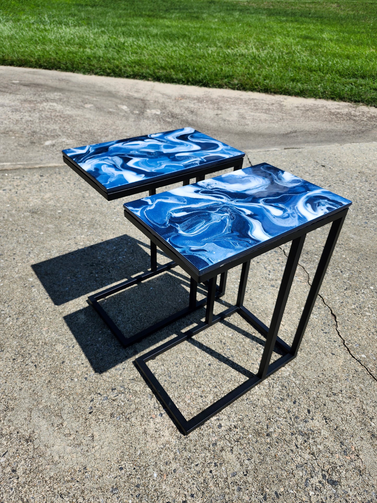 Navy metallic blue, + White Swirl "C" Table(s)