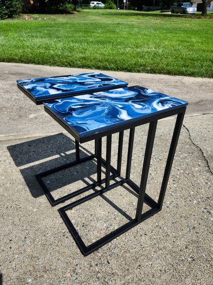 Navy metallic blue, + White Swirl "C" Table(s)