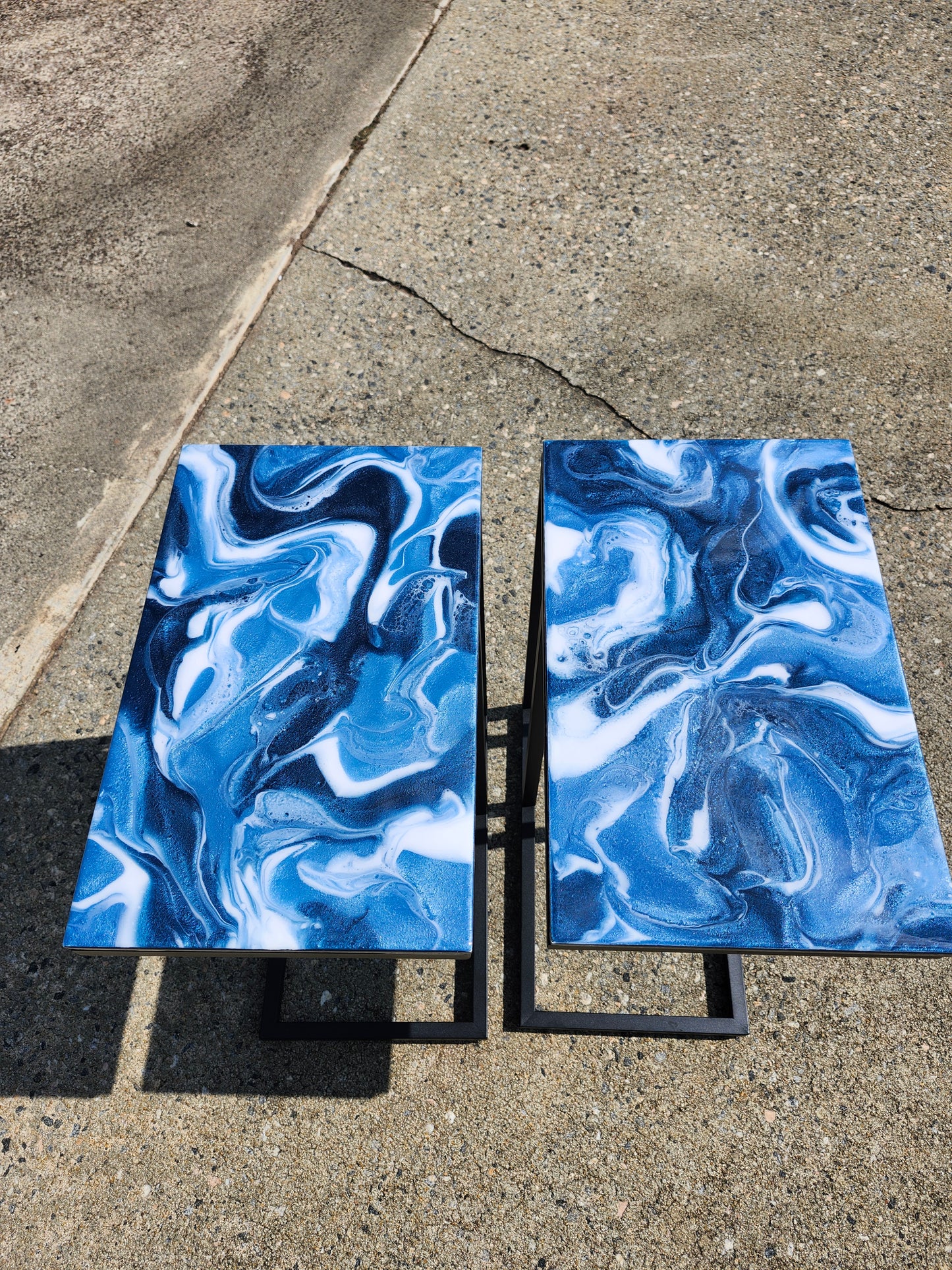 Navy metallic blue, + White Swirl "C" Table(s)