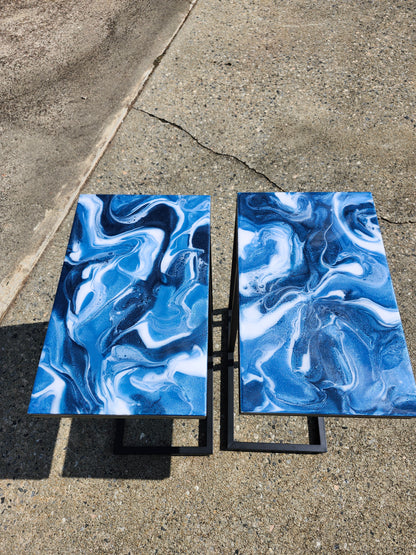 Navy metallic blue, + White Swirl "C" Table(s)