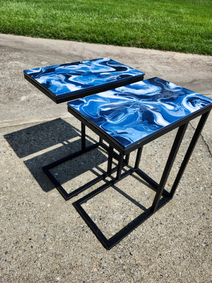 Navy metallic blue, + White Swirl "C" Table(s)