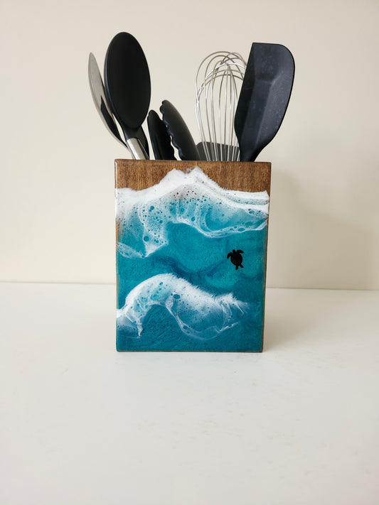 Utensil Holder with Turtle | Caribbean Ocean