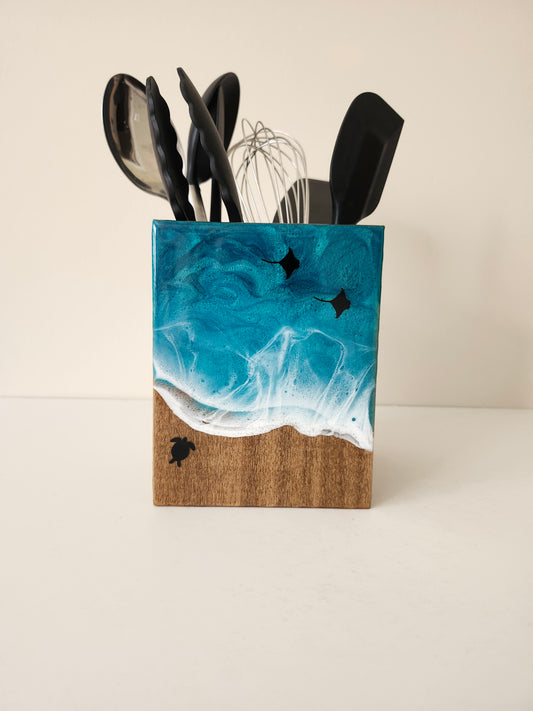 Utensil Holder with Stingrays + Turtle | Caribbean Ocean