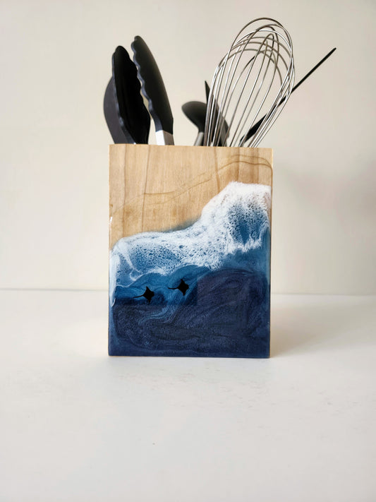 Utensil Holder Two Sting Rays| Stormy Ocean