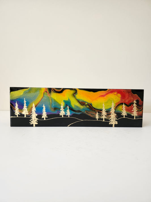 Aurora Inspired Tea Box (rainbow sky, gold trees)