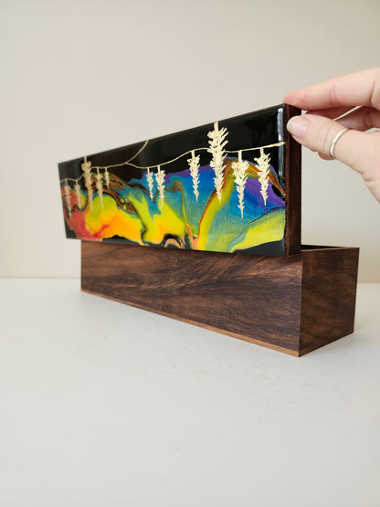 Aurora Inspired Tea Box (rainbow sky, gold trees)