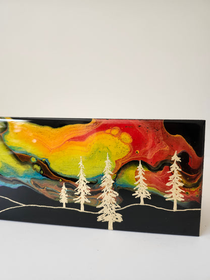Aurora Inspired Tea Box (rainbow sky, gold trees)