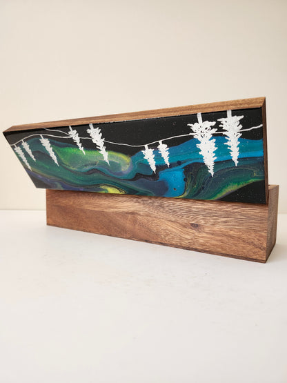 Aurora Inspired Tea Box (Blue+Green sky, silver trees)