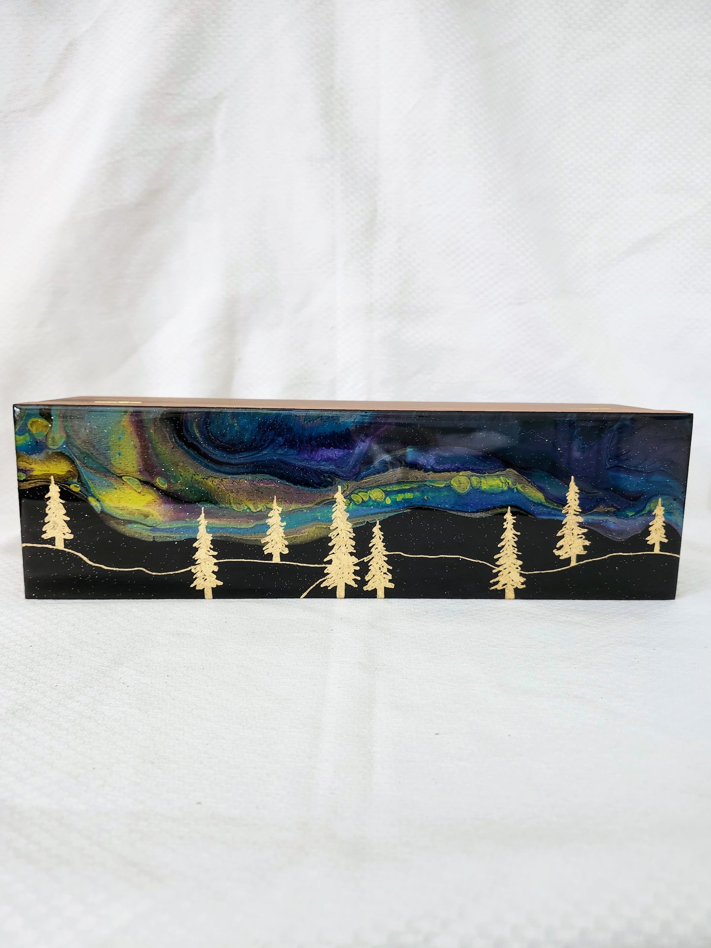 Aurora Inspired Tea Box (multicolor sky gold trees)