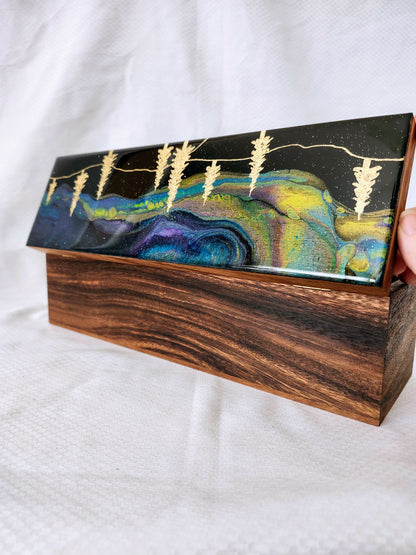 Aurora Inspired Tea Box (multicolor sky gold trees)