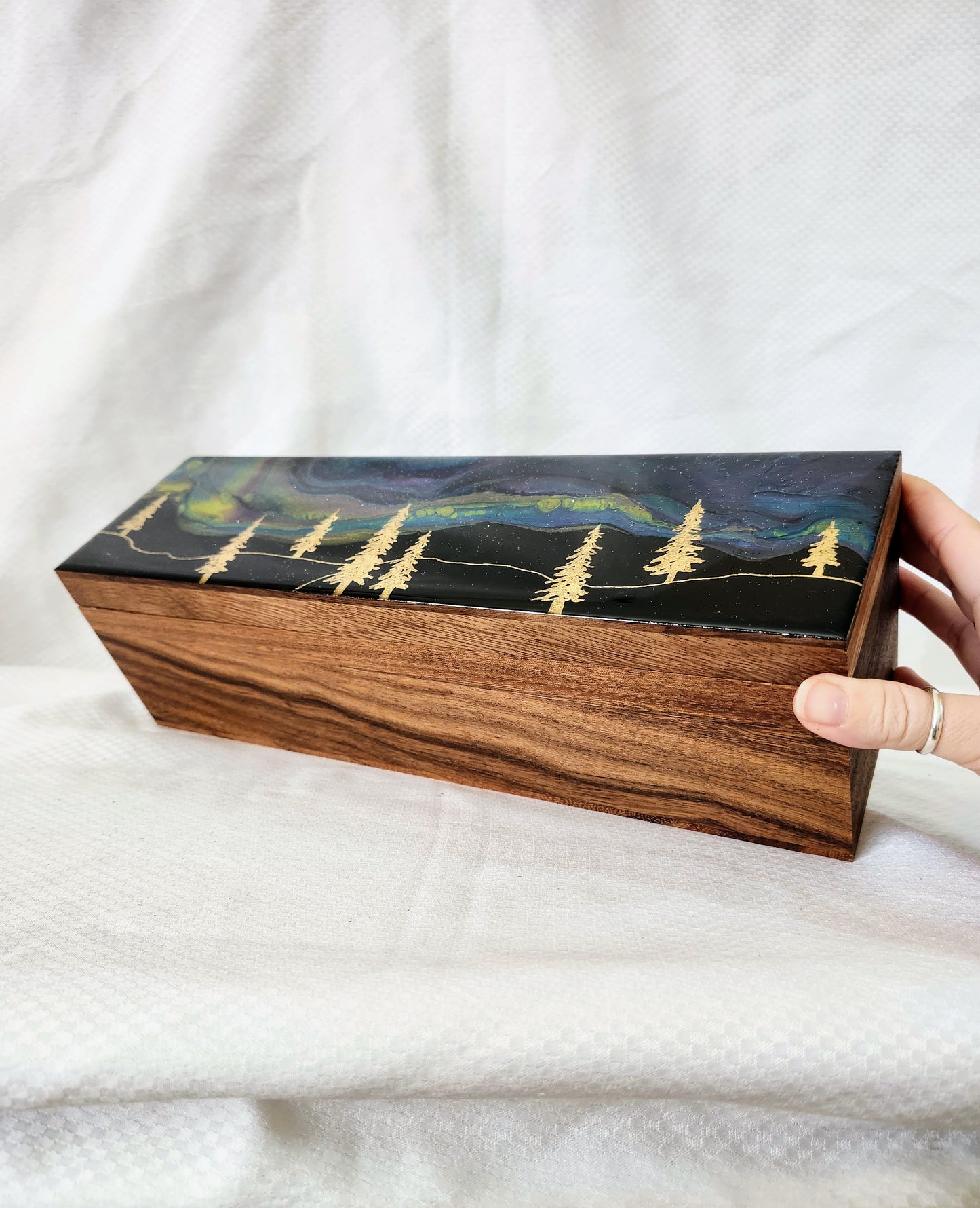 Aurora Inspired Tea Box (multicolor sky gold trees)