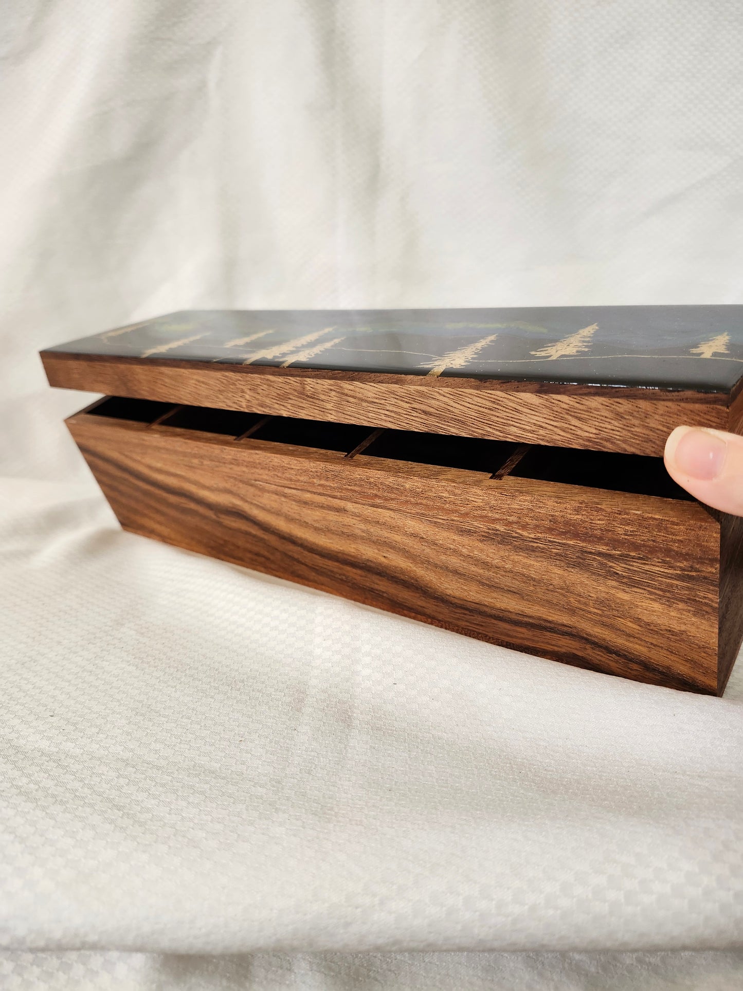 Aurora Inspired Tea Box (multicolor sky gold trees)