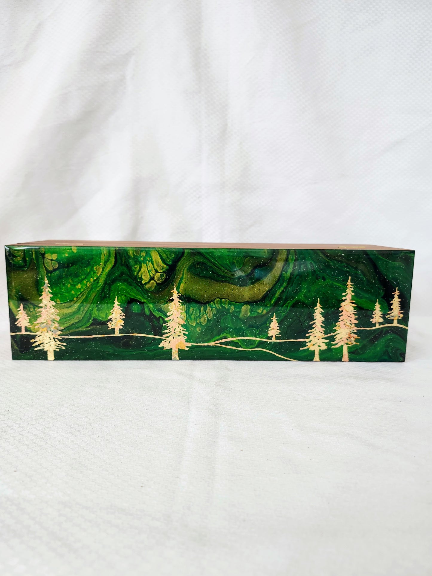 Aurora Inspired Tea Box (green sky gold trees)