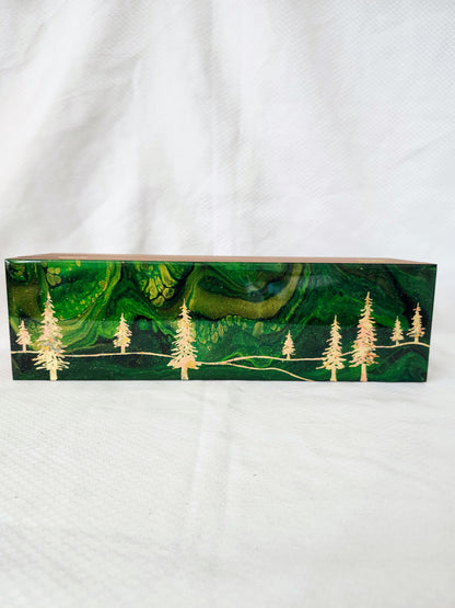 Aurora Inspired Tea Box (green sky gold trees)