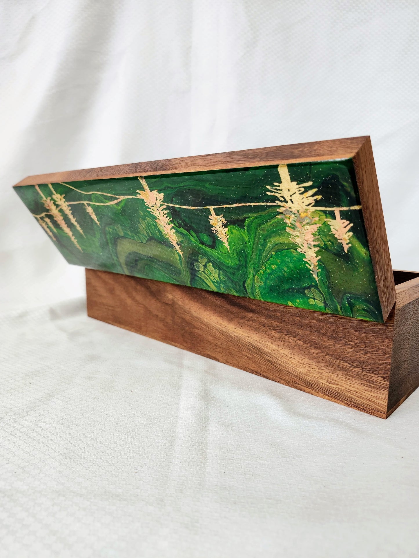 Aurora Inspired Tea Box (green sky gold trees)