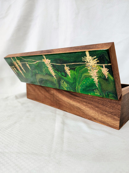 Aurora Inspired Tea Box (green sky gold trees)