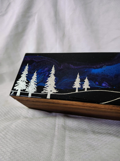 Aurora Inspired Tea Box (Blue sky silver trees)