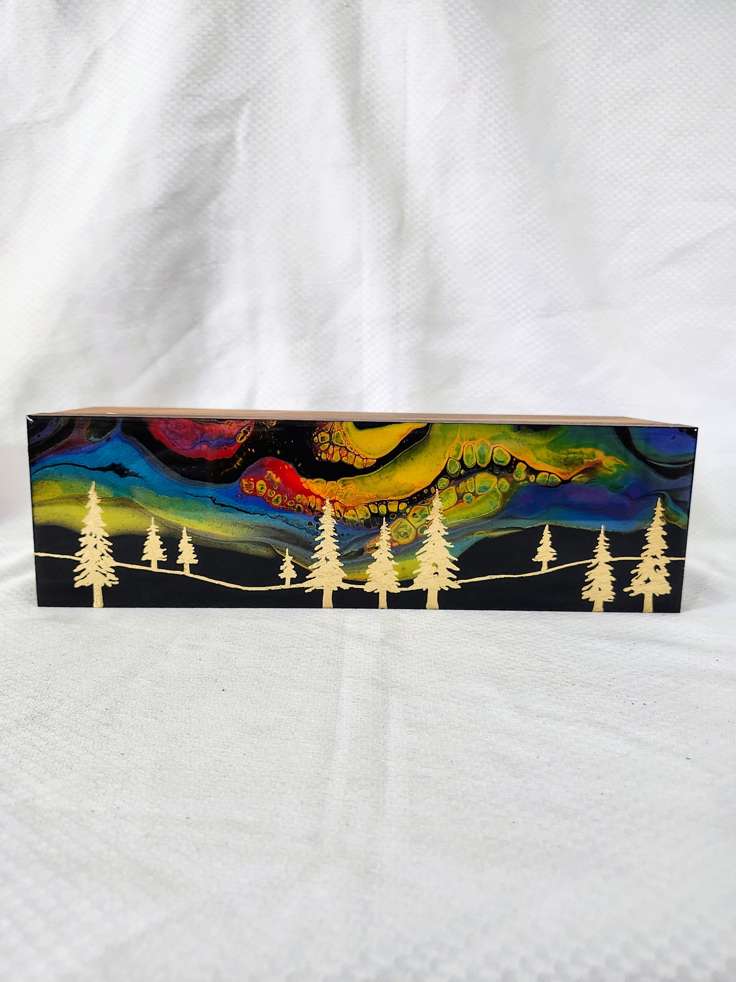 Aurora Inspired Tea Box (multicolor sky, gold trees)