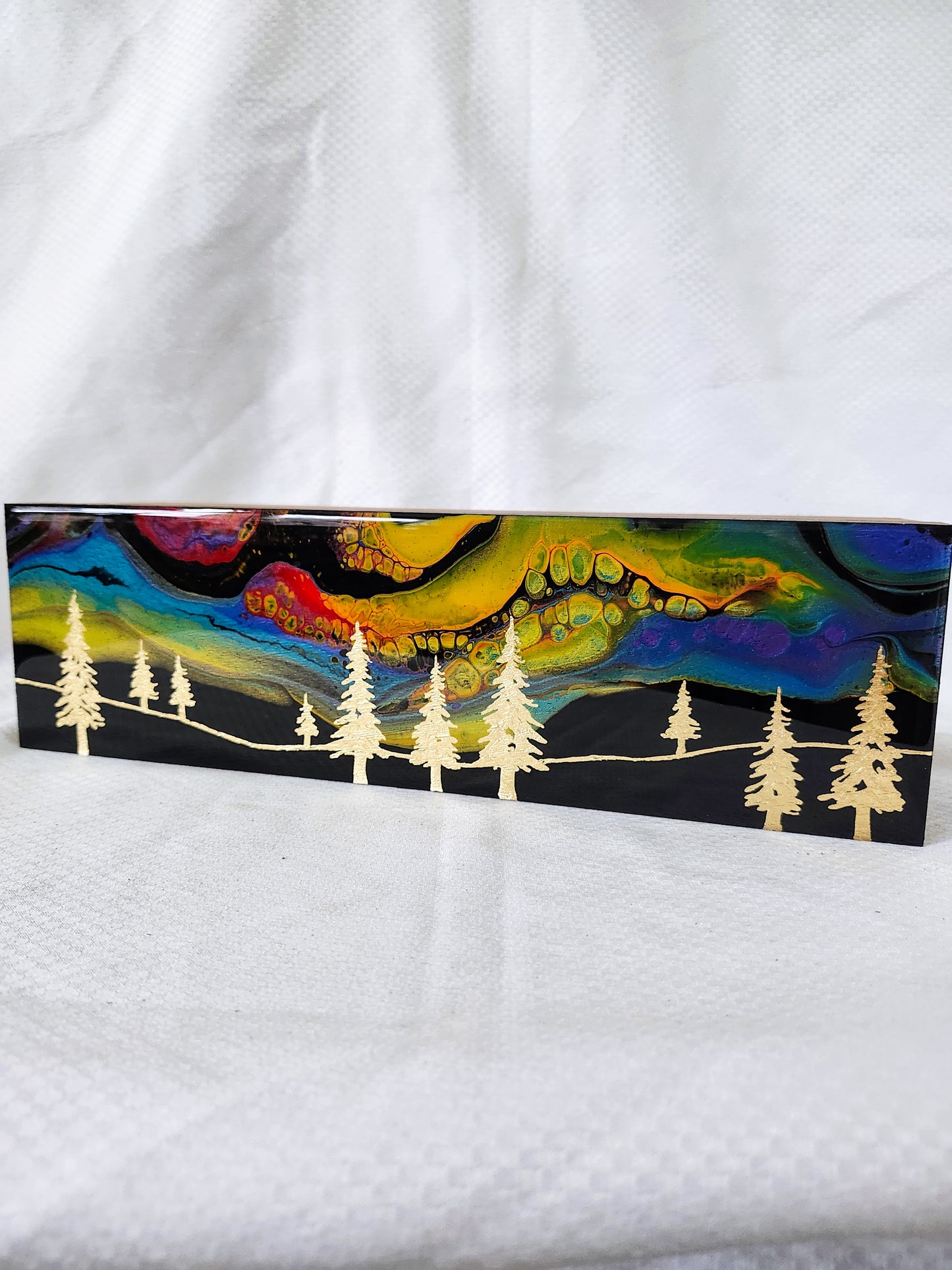 Aurora Inspired Tea Box (multicolor sky, gold trees)