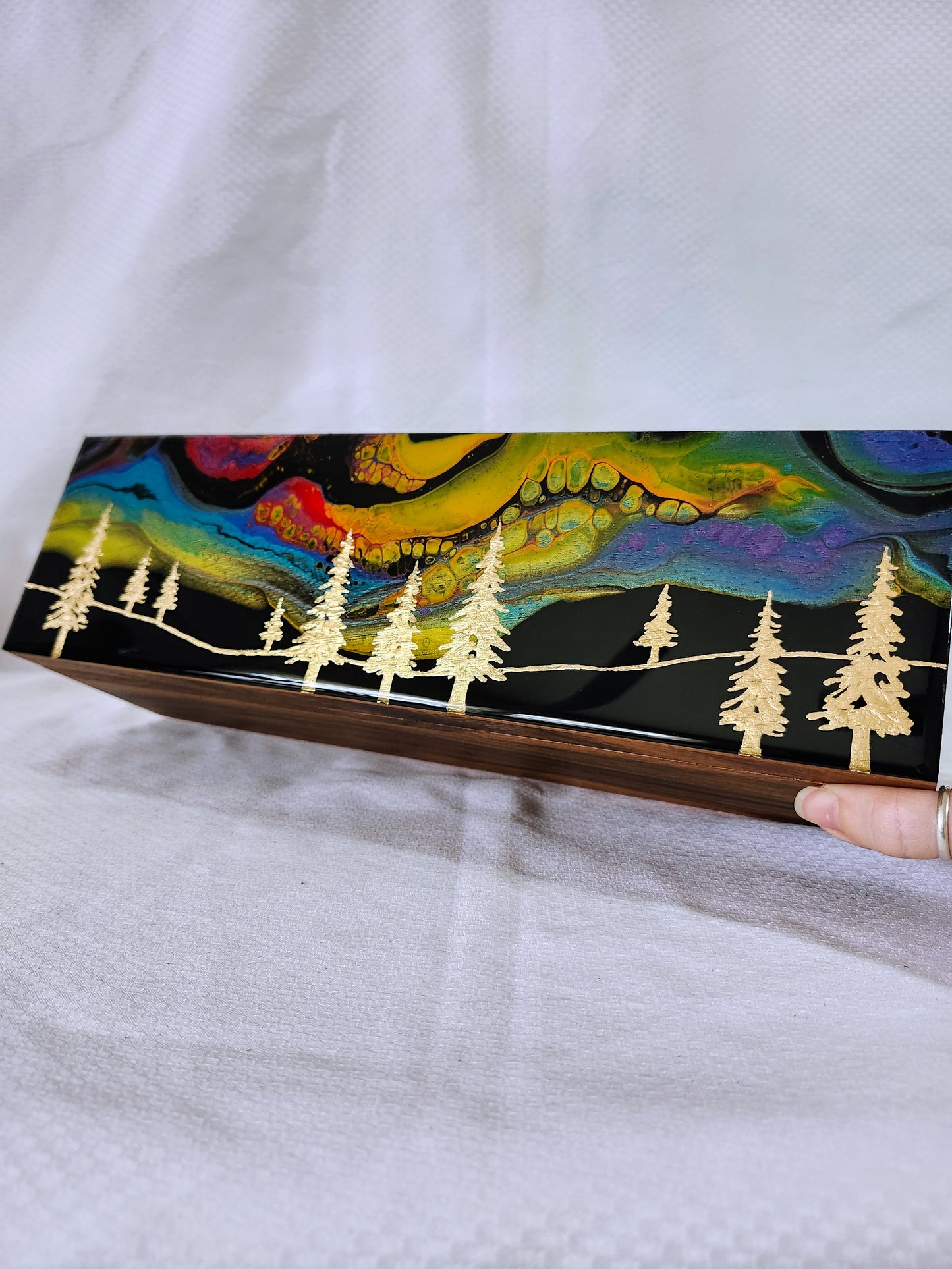 Aurora Inspired Tea Box (multicolor sky, gold trees)