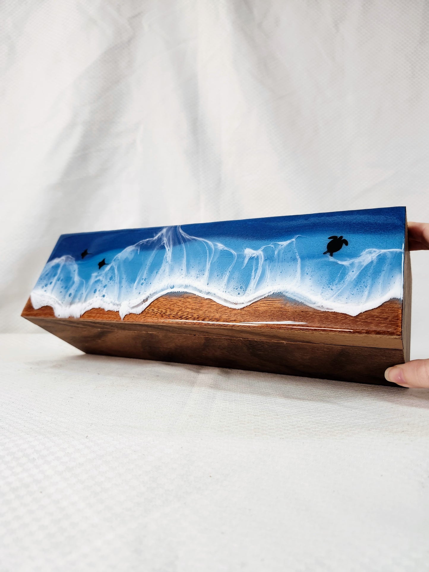 Ocean Tea Box | Wood Beach with Sea Turtle + Stingrays | Pacific Blue Ocean