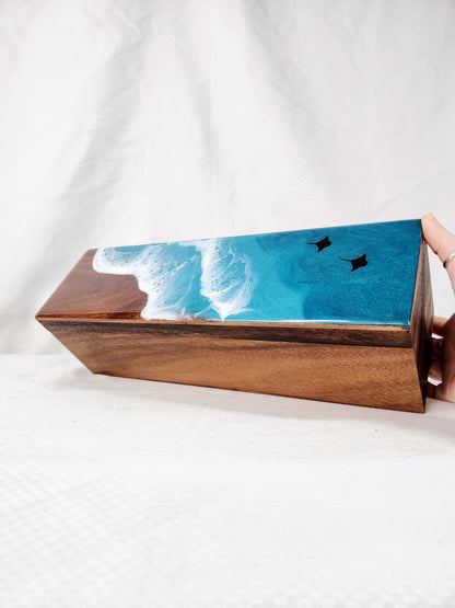 Ocean Tea Box | Wood Beach with Stingrays | Caribbean Ocean