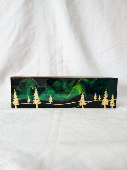 Aurora Inspired Tea Box (green sky gold trees)