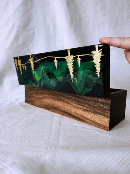 Aurora Inspired Tea Box (green sky gold trees)