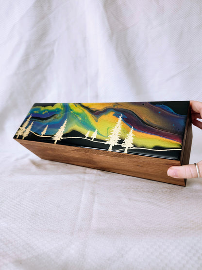 Aurora Inspired Tea Box (multicolor sky gold trees)