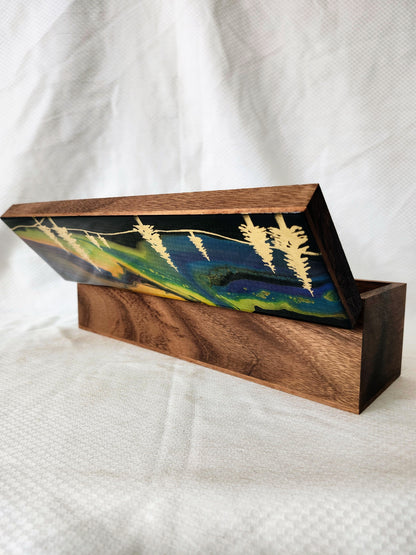 Aurora Inspired Tea Box (multicolor sky gold trees)