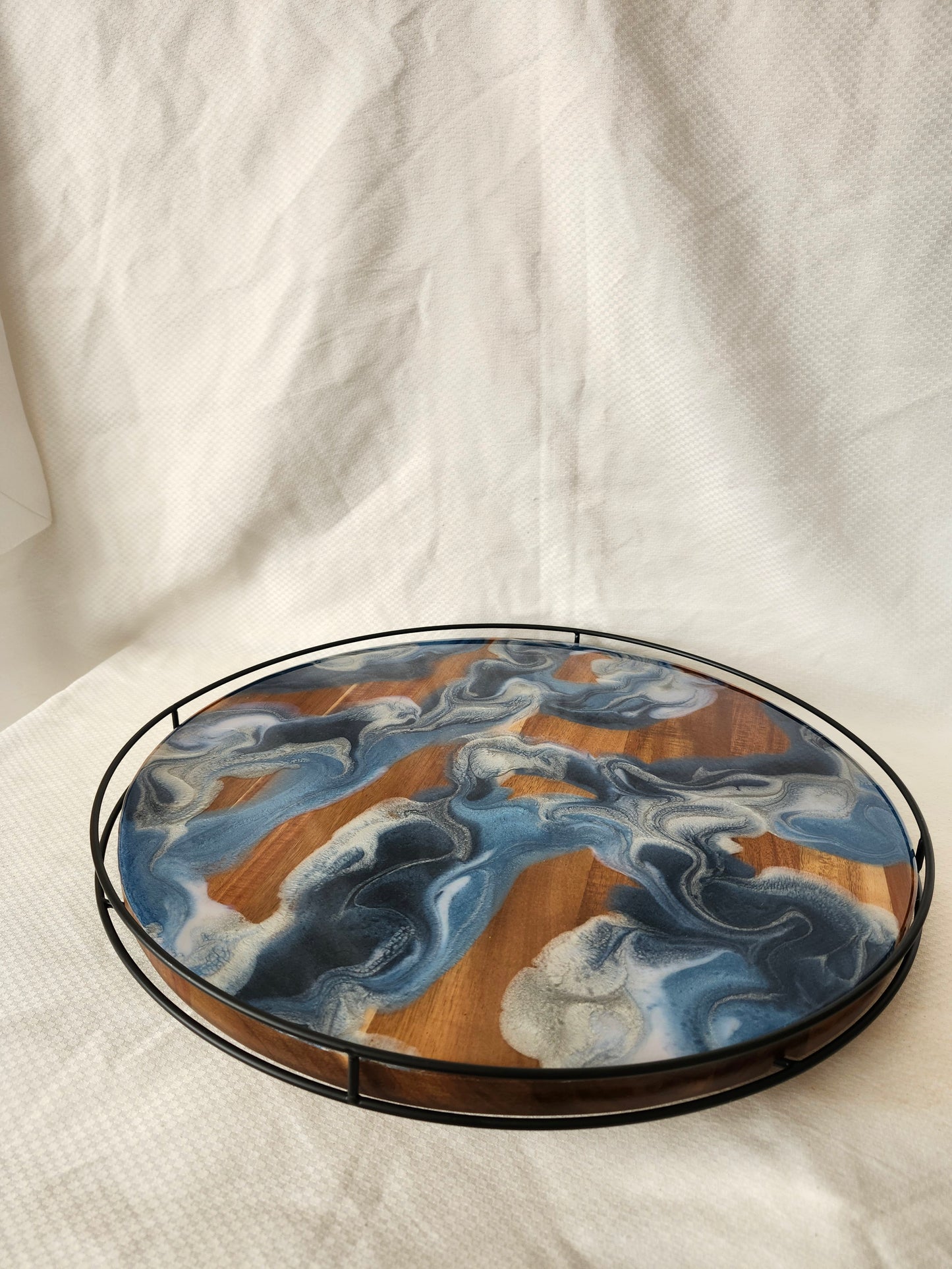 Lazy Susan with metal rail |Navy Swirls (large, 18 inch)