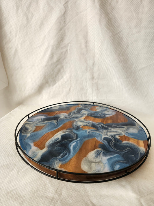 Lazy Susan with metal rail |Navy Swirls (large, 18 inch)